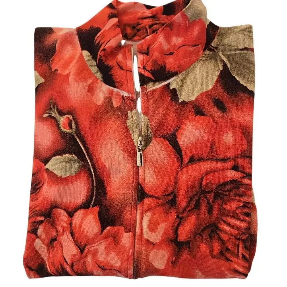 UbU Womens Lightweight Floral Silk Blend Zip Up Cardigan Sweater Size Medium